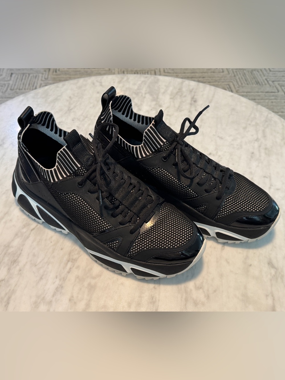 Michael Kors Black and White Knit Lace-Up Sneakers
